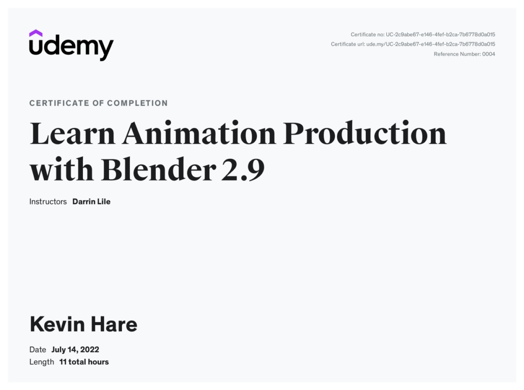 Animation Production certificate