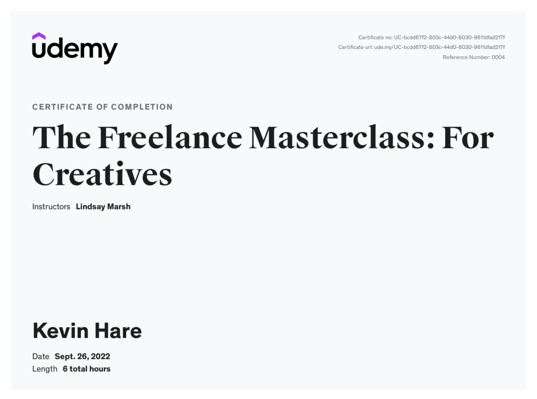 freelance masterclass certificate