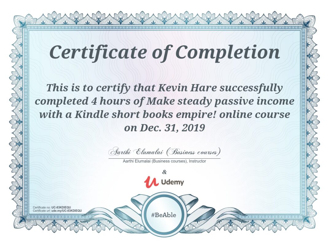 kindle short books certificate