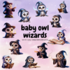 Baby Owl Wizard Clipart Set 1
