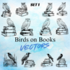 Birds on Books Vector Set 1