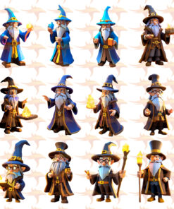 Alternative view of Low Poly Wizards Clipart Set 1