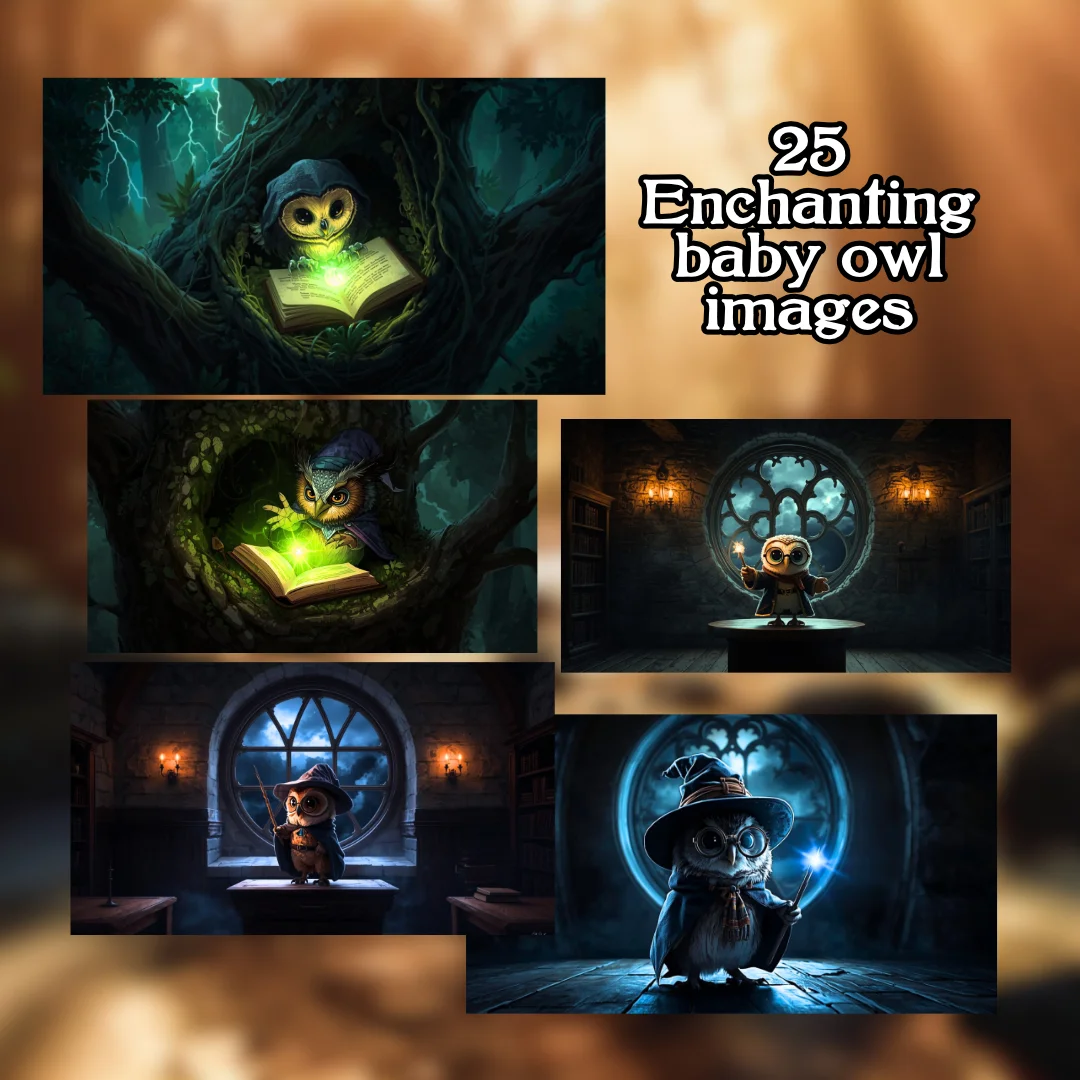 Baby Owl Wizards Digital Wallpapers - Image 3